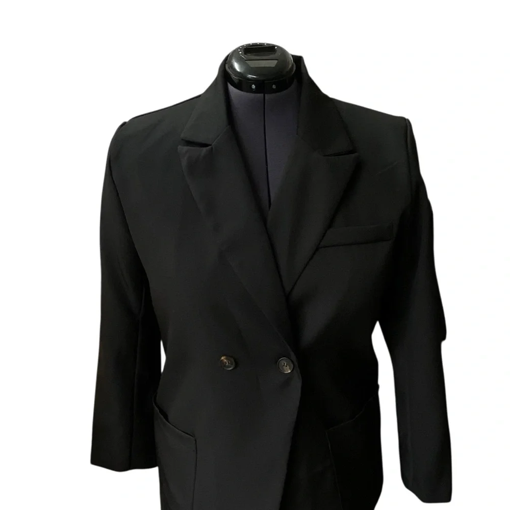 Solid Black Wardrobe Basic 1 button Blazer Jacket lined Women's size Large  NWT